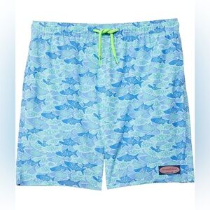 Vineyard Vines Aqua and Blue Fish Print Swim Trunks
